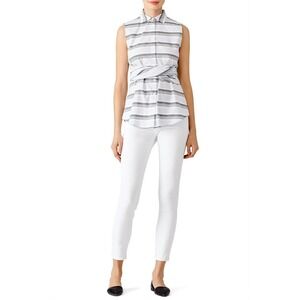 Derek Lam 10 Crosby Top Size 4 Gray Striped Tie Front Cotton Button Up Shirt